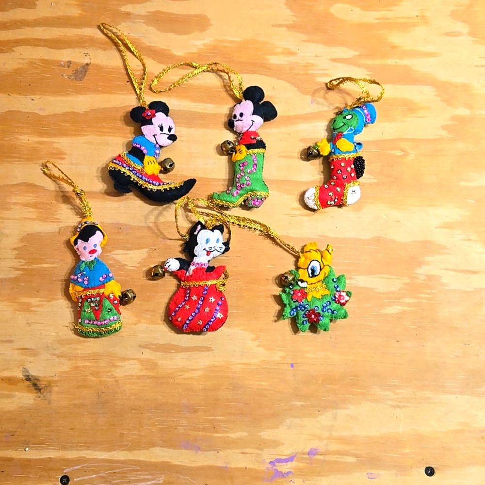 Vintage handmade Felt Disney Ornaments Lot of 6